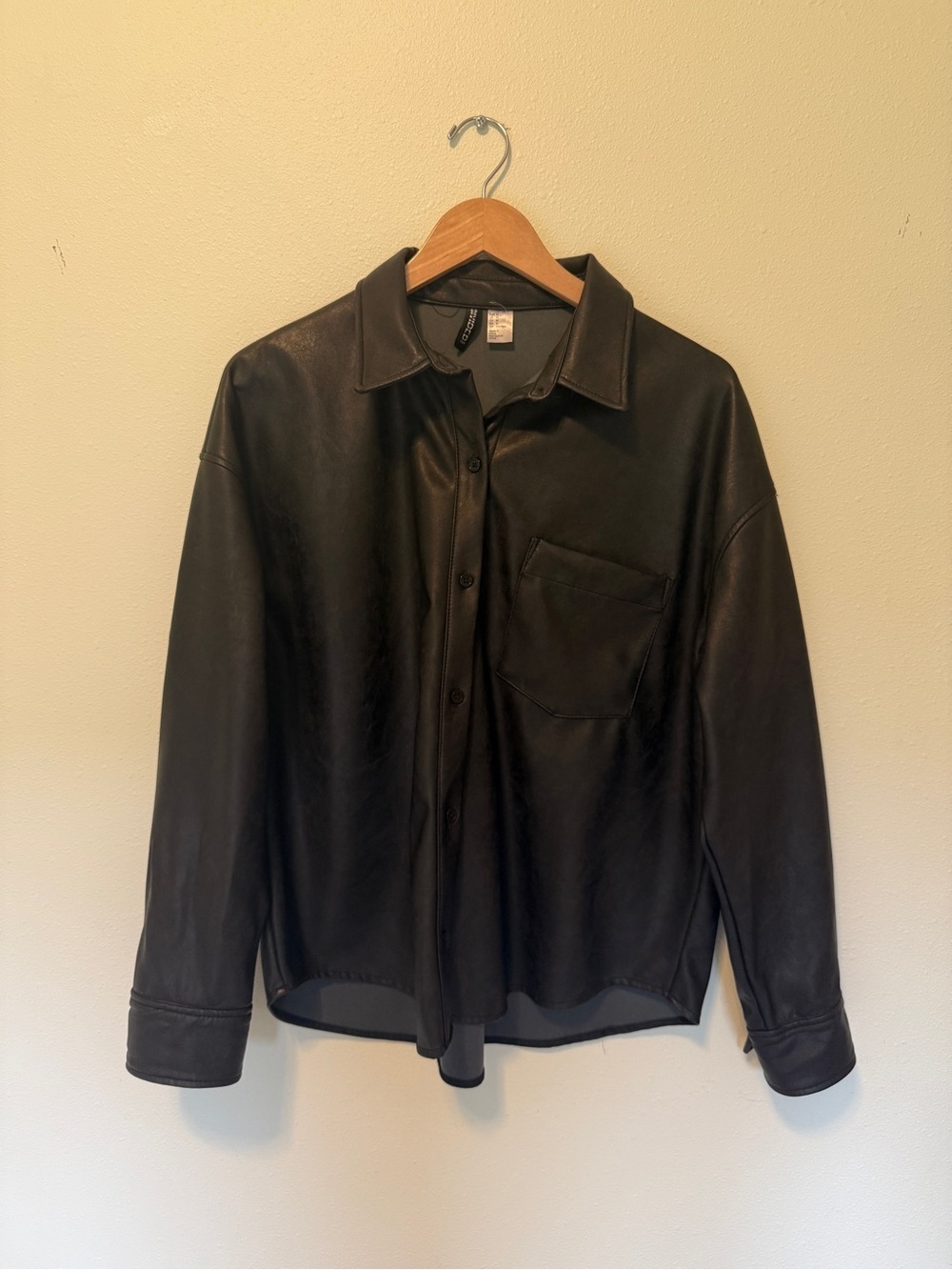 Divided Black Button-Down Faux Leather Shirt